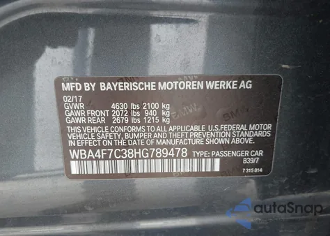 2017 BMW 430I Gran Coupe из США, поврежденный, VIN WBA4F7C38HG789478